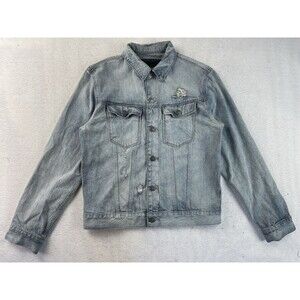 Express Men’s Medium Distressed Denim Jean Trucker Jacket 100% Cotton
